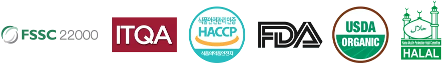 Sertifikasi FSSC 22000, ITQA, HACCP, FDA, USDA Organic, HALAL